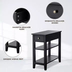 Costway Lot de 2 tables de chevet à 3 niveaux avec double étagère Noir