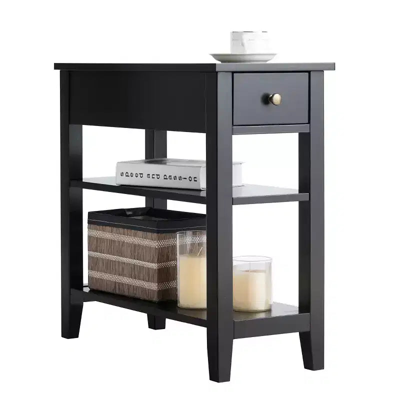 Costway Lot de 2 tables de chevet à 3 niveaux avec double étagère Noir