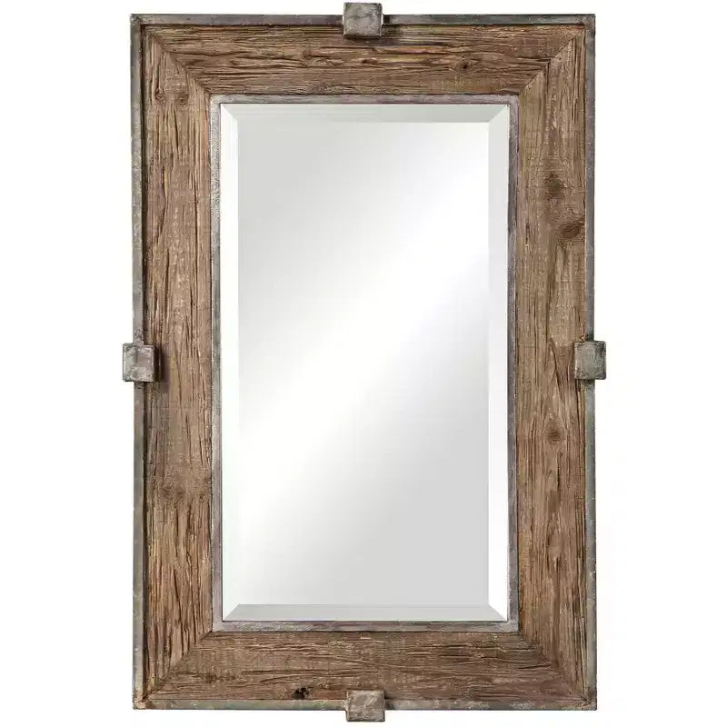 Uttermost Rectangular Vanity Accent Wall Mirror Rustic Beveled Natural Weathered Wood Silver Iron Frame 25 1/4 Wide for Bathroom