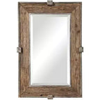 Uttermost Rectangular Vanity Accent Wall Mirror Rustic Beveled Natural Weathered Wood Silver Iron Frame 25 1/4 Wide for Bathroom