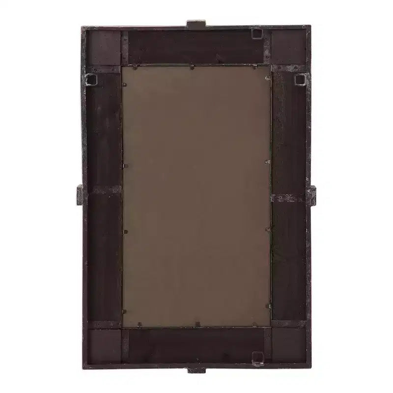 Miroir mural rectangulaire biseauté rustique, cadre en bois naturel vieilli et fer argenté, 25,25" de large