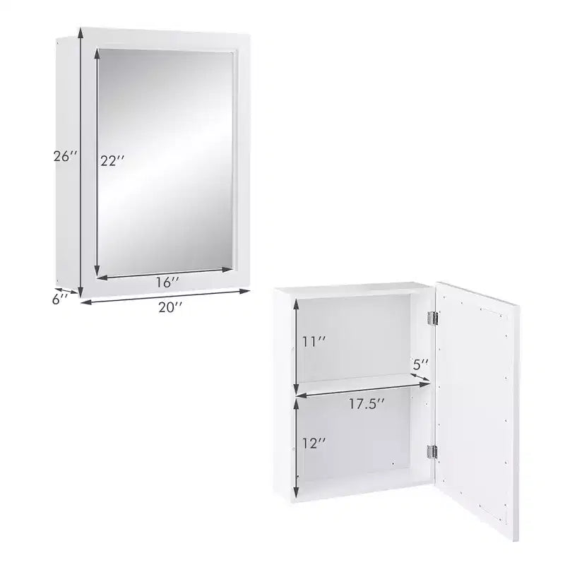 Costway Armoire de Toilette Murale de Salle de Bain Meuble de Rangement de Cuisine avec Étagère Réglable