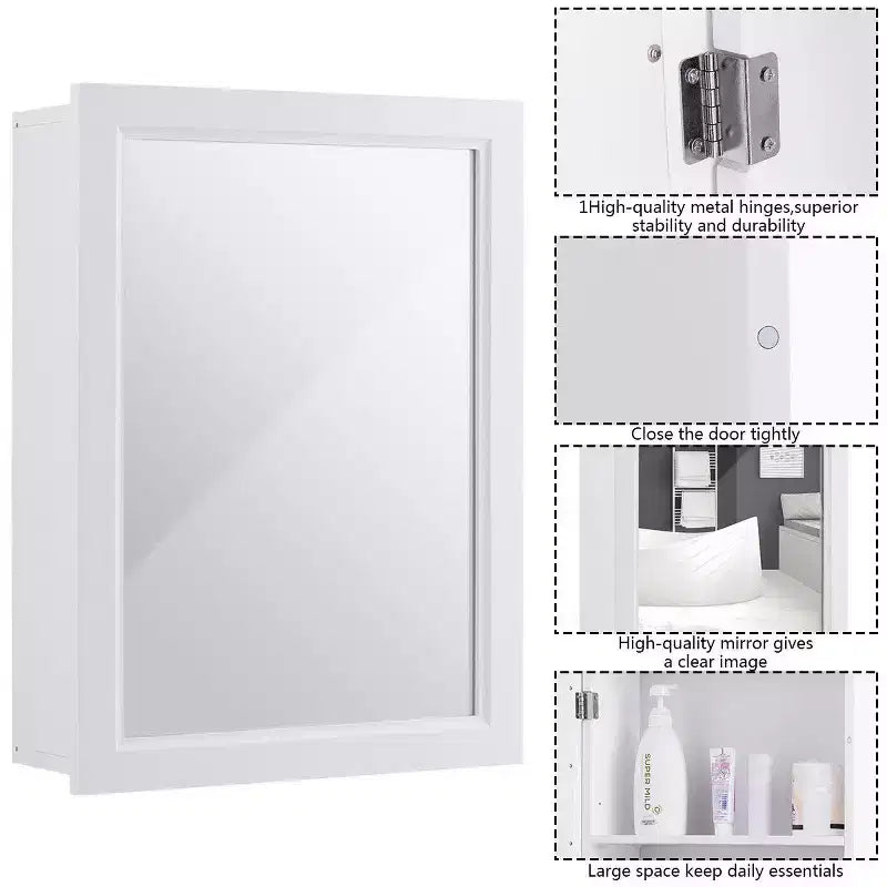 Costway Armoire de Toilette Murale de Salle de Bain Meuble de Rangement de Cuisine avec Étagère Réglable