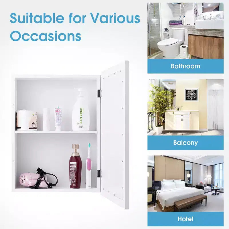 Costway Armoire de Toilette Murale de Salle de Bain Meuble de Rangement de Cuisine avec Étagère Réglable