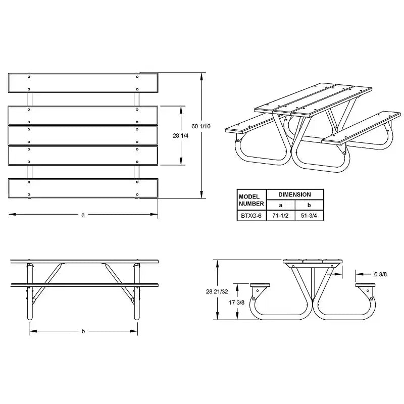 Pieds de table de pique-nique d'extérieur en acier anti-basculement Pilot Rock de 6 ou 8 pieds (piètement seul)