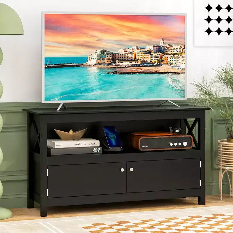 Meuble TV autonome Costway en bois, console TV, meuble multimédia
