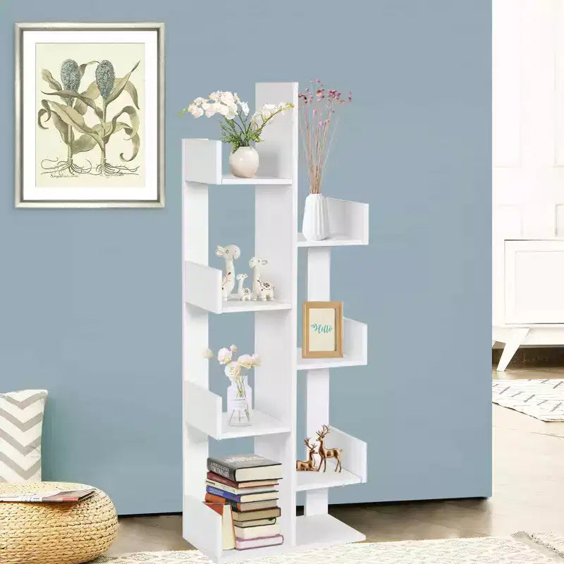 Costway Étagère 8 niveaux Bibliothèque design arbre Meuble de rangement décoratif autoportant Blanc/Noir