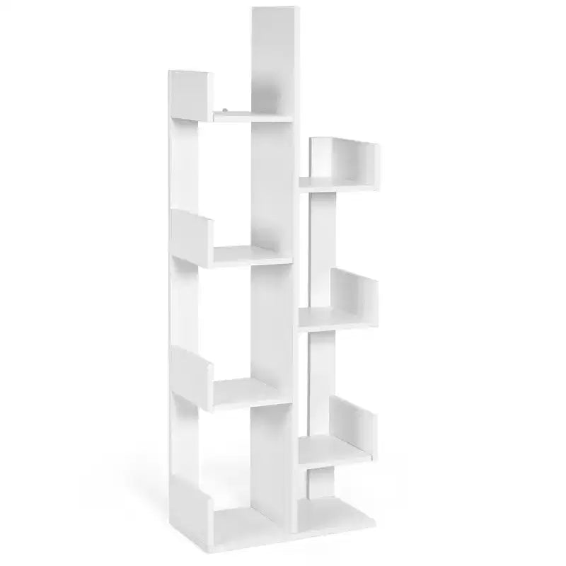 Costway Étagère 8 niveaux Bibliothèque design arbre Meuble de rangement décoratif autoportant Blanc/Noir