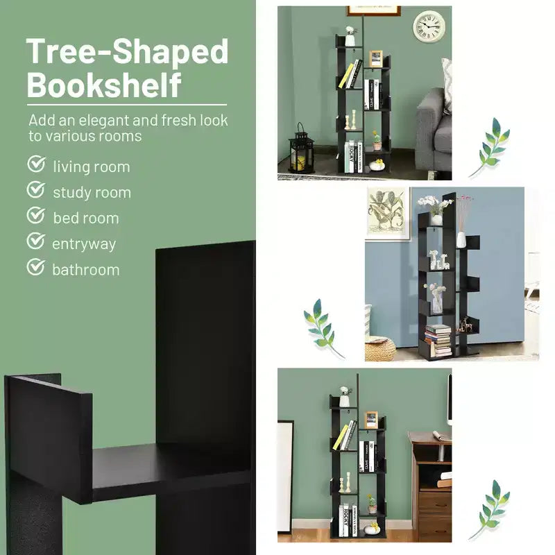 Costway Étagère 8 niveaux Bibliothèque design arbre Meuble de rangement décoratif autoportant Blanc/Noir