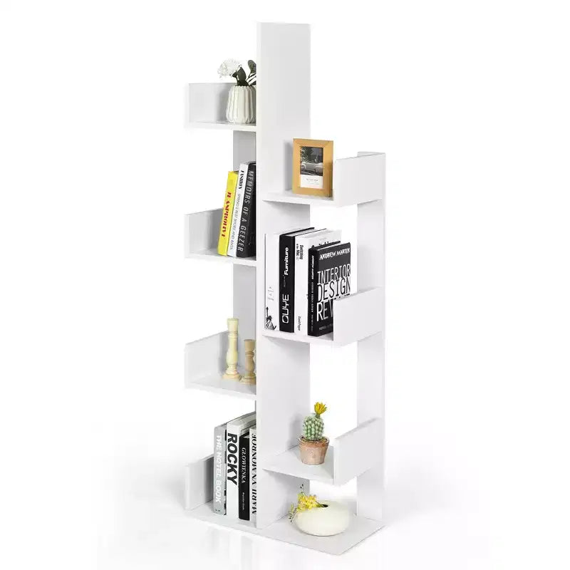 Costway Étagère 8 niveaux Bibliothèque design arbre Meuble de rangement décoratif autoportant Blanc/Noir