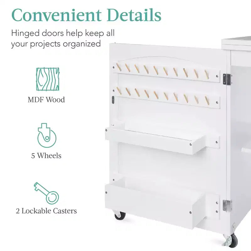 Table et bureau de machine à coudre avec rangement et plateaux pour loisirs créatifs
