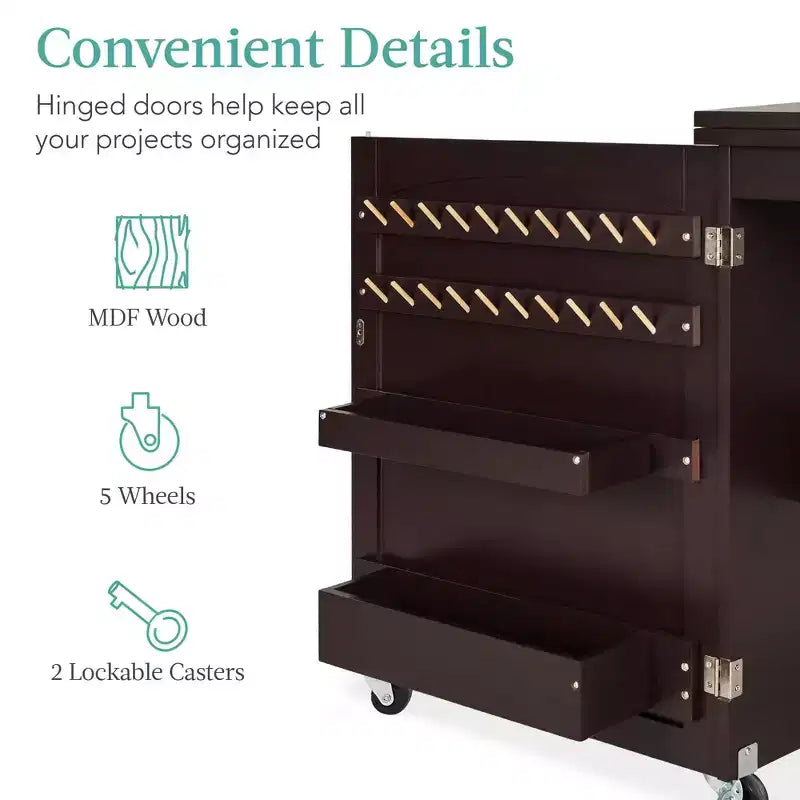 Table et bureau de machine à coudre avec rangement et plateaux pour loisirs créatifs