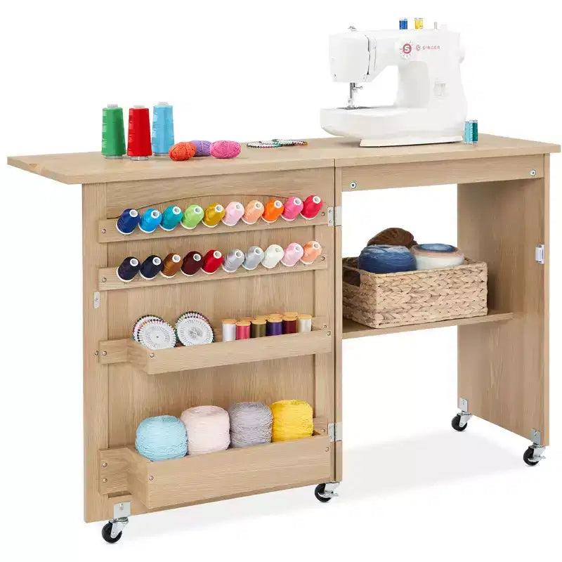 Table et bureau de machine à coudre avec rangement et plateaux pour loisirs créatifs