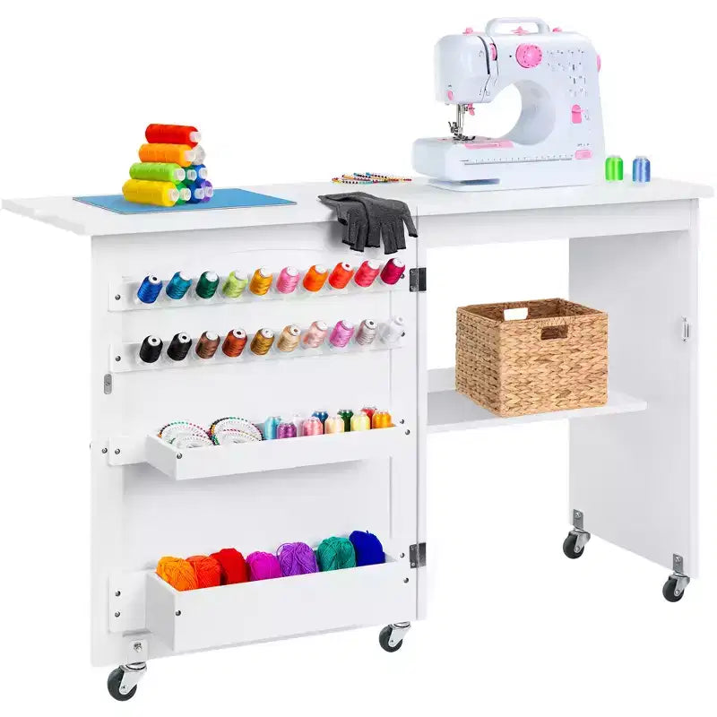 Table et bureau de machine à coudre avec rangement et plateaux pour loisirs créatifs