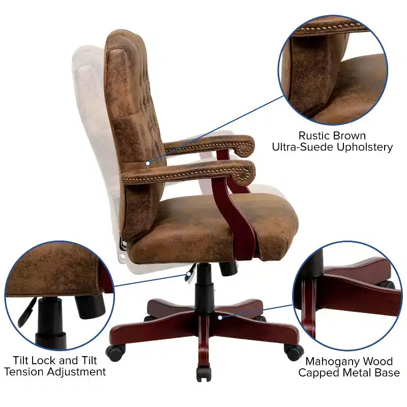 Chaise de bureau à dossier haut capitonnée avec réglage de la hauteur et pivotement à 360°