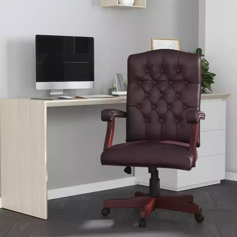 Chaise de bureau à dossier haut capitonnée avec réglage de la hauteur et pivotement à 360°