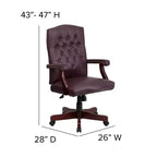Chaise de bureau à dossier haut capitonnée avec réglage de la hauteur et pivotement à 360°