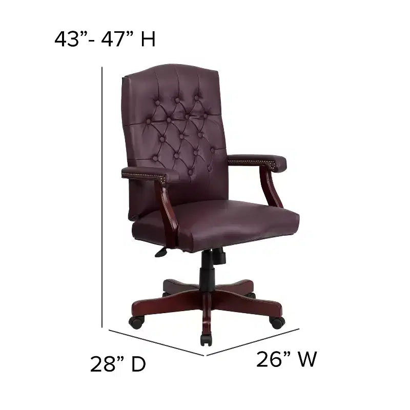 Chaise de bureau à dossier haut capitonnée avec réglage de la hauteur et pivotement à 360°