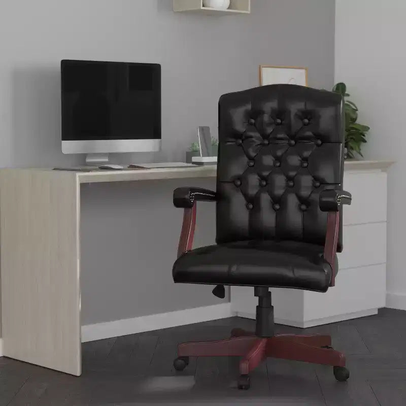 Chaise de bureau à dossier haut capitonnée avec réglage de la hauteur et pivotement à 360°