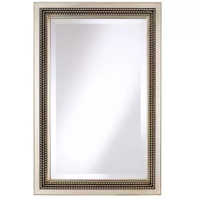 Uttermost Rectangular Vanity Accent Wall Mirror Modern Silver Leaf Frame Triple Beaded 23 Wide for Bathroom Bedroom Living Room