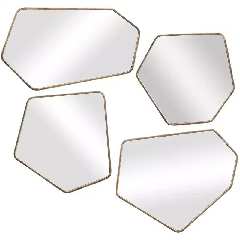 Uttermost Asymmetrical Vanity Decorative Accent Wall Mirrors Set of 4 Modern Aged Gold Frame 19 3/4 Wide for Bathroom Bedroom