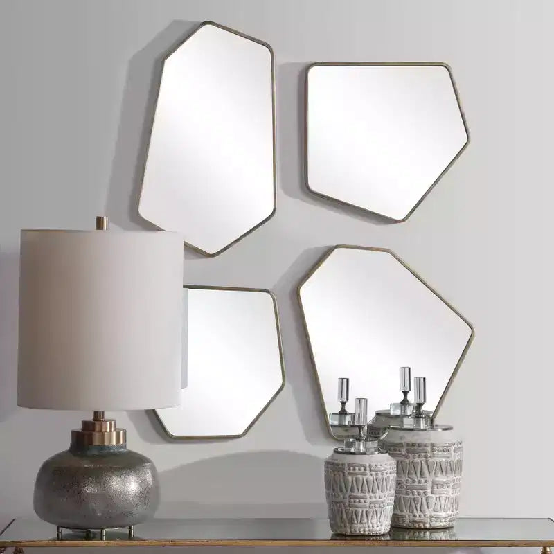 Uttermost Miroirs Muraux Décoratifs Asymétriques pour Coiffeuse, Lot de 4, Cadre Doré Vieilli Moderne 19 3/4" de Large pour Salle de Bain et Chambre