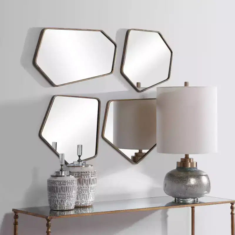 Uttermost Miroirs Muraux Décoratifs Asymétriques pour Coiffeuse, Lot de 4, Cadre Doré Vieilli Moderne 19 3/4" de Large pour Salle de Bain et Chambre