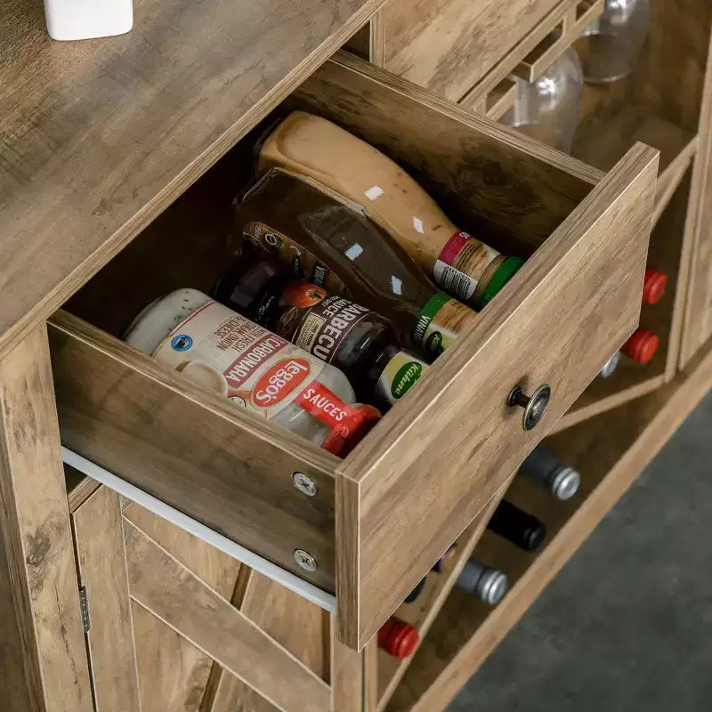 Bahut de style campagnard HOMCOM avec casier à vin en X, porte-verres et 3 tiroirs