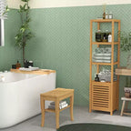 HOMCOM Banc de Douche Long en Bambou, 20 Tabouret de Douche en Bois pour Spa avec Étagère de Rangement et Organisateur de Chaussures
