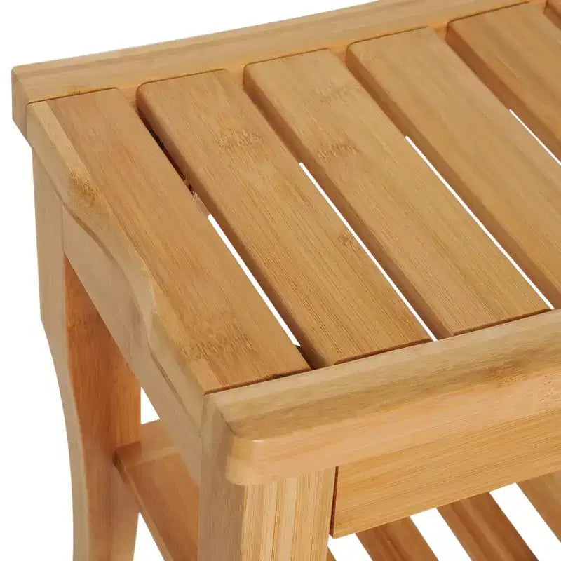 HOMCOM Banc de Douche Long en Bambou, 20 Tabouret de Douche en Bois pour Spa avec Étagère de Rangement et Organisateur de Chaussures