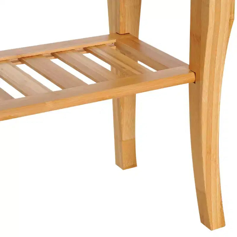 HOMCOM Banc de Douche Long en Bambou, 20 Tabouret de Douche en Bois pour Spa avec Étagère de Rangement et Organisateur de Chaussures