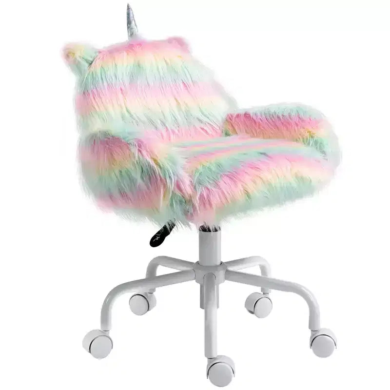 HOMCOM Fauteuil de Bureau Licorne avec Dossier Mi-Hauteur et Accoudoirs, Piètement à 5 Branches avec Roulettes Blanches, Arc-en-ciel