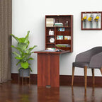 Bureau mural rabattable convertible avec étagères, table d'ordinateur flottante peu encombrante, Acajou