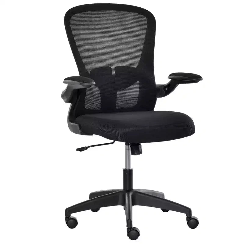 Chaise de bureau ergonomique à dossier mi-hauteur en maille, avec soutien lombaire, hauteur réglable et accoudoirs relevables, noire