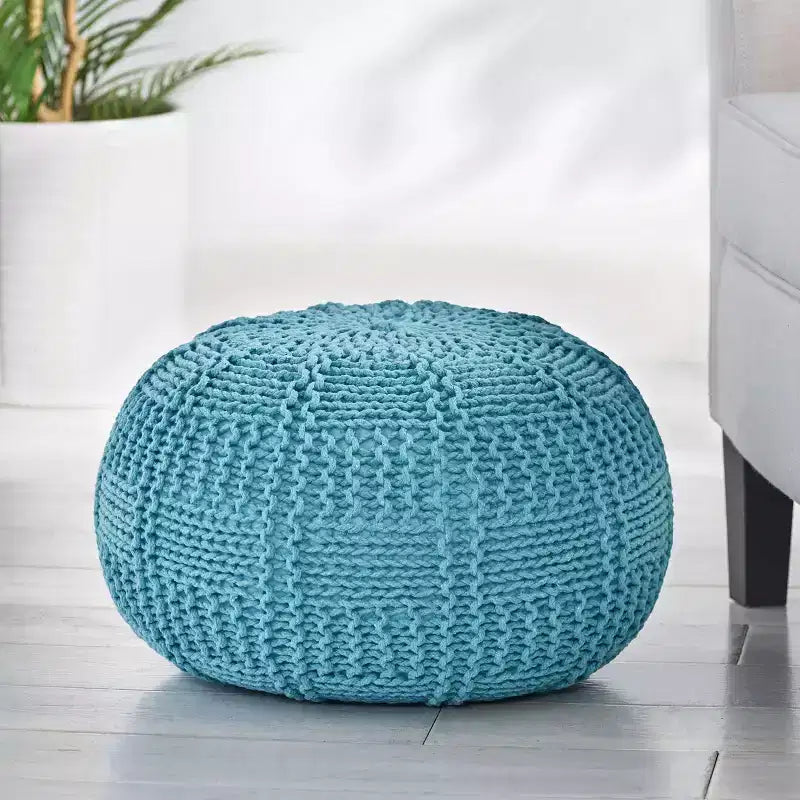 Pouf rond en coton tricoté moderne Hortense - Christopher Knight Home