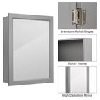 Armoire à pharmacie murale avec miroir et étagère réglable, organisateur de rangement de salle de bain, gris
