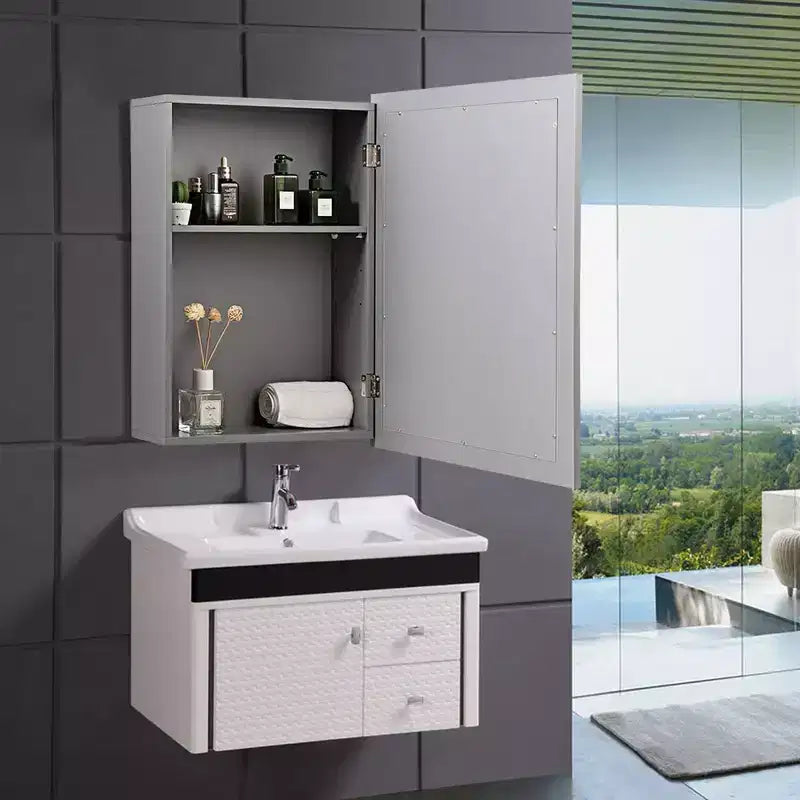 Armoire à pharmacie murale avec miroir et étagère réglable, organisateur de rangement de salle de bain, gris