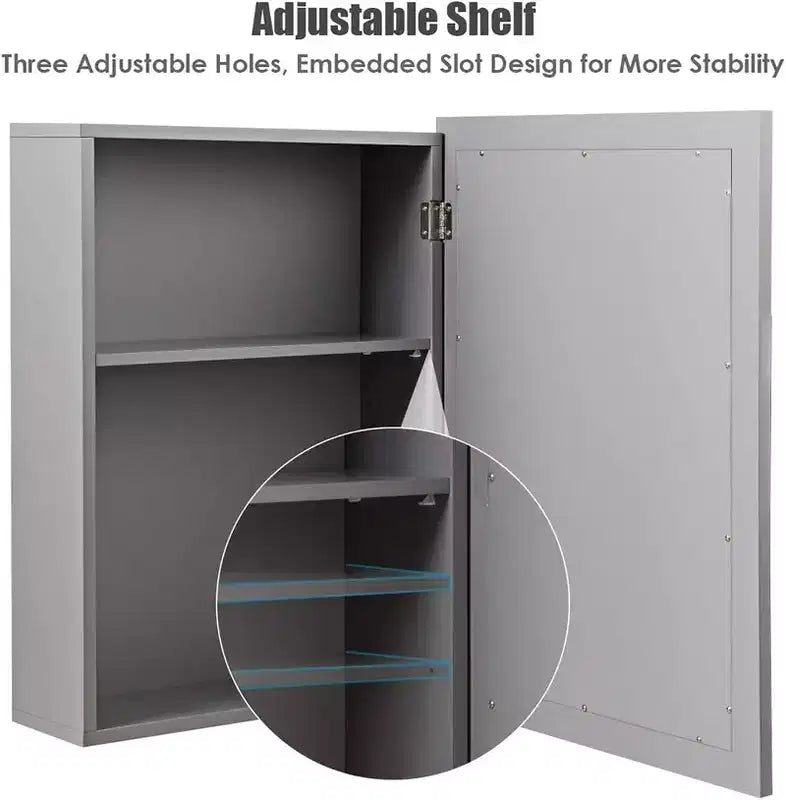 Armoire à pharmacie murale avec miroir et étagère réglable, organisateur de rangement de salle de bain, gris