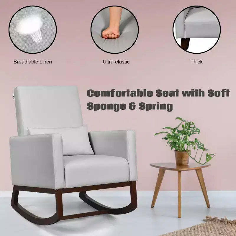 Fauteuil à bascule 2 en 1 en tissu Costway, fauteuil de nurserie avec oreiller, gris clair