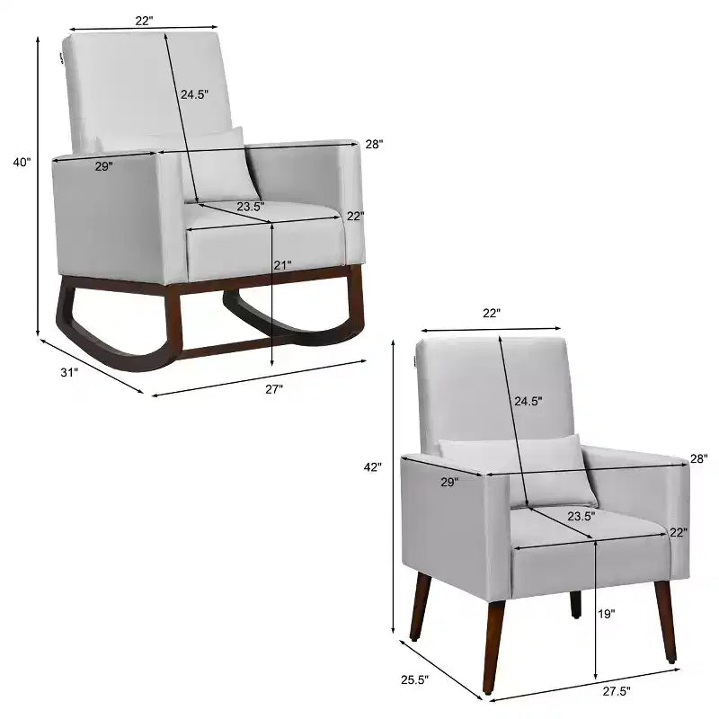 Fauteuil à bascule 2 en 1 en tissu Costway, fauteuil de nurserie avec oreiller, gris clair