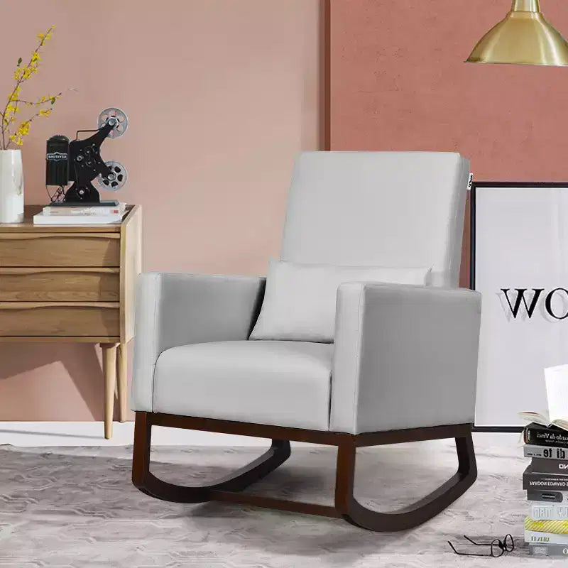 Fauteuil à bascule 2 en 1 en tissu Costway, fauteuil de nurserie avec oreiller, gris clair
