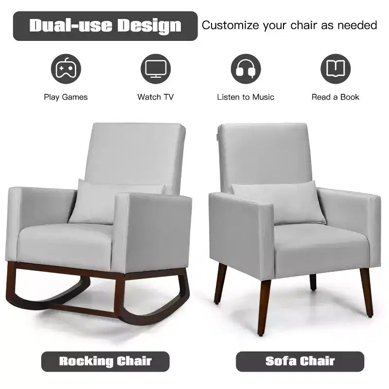 Fauteuil à bascule 2 en 1 en tissu Costway, fauteuil de nurserie avec oreiller, gris clair