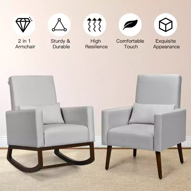 Fauteuil à bascule 2 en 1 en tissu Costway, fauteuil de nurserie avec oreiller, gris clair