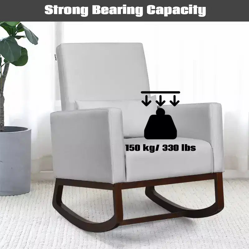 Fauteuil à bascule 2 en 1 en tissu Costway, fauteuil de nurserie avec oreiller, gris clair