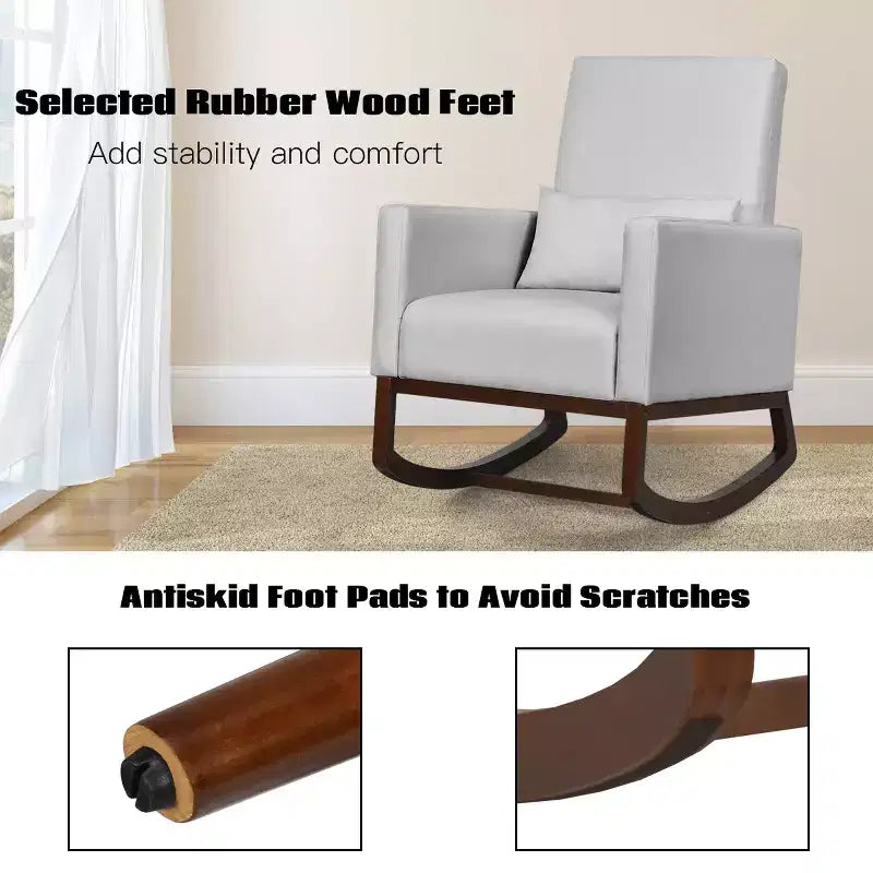Fauteuil à bascule 2 en 1 en tissu Costway, fauteuil de nurserie avec oreiller, gris clair