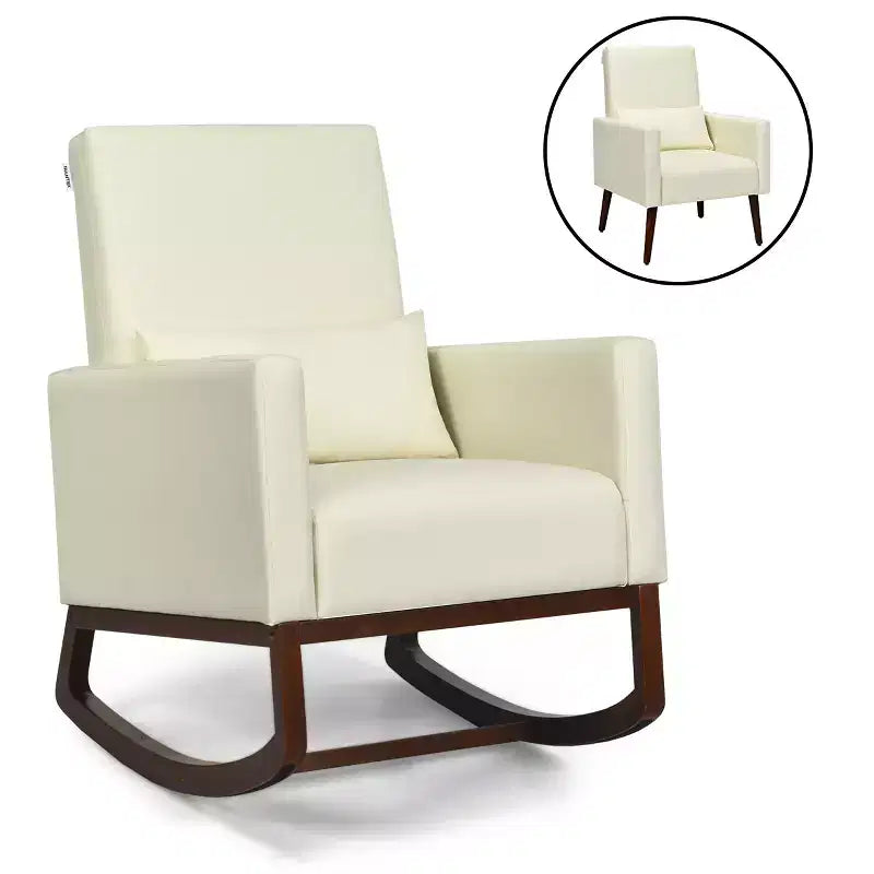 Costway 2-in-1 Fabric Upholstered Rocking Chair Nursery Armchair with Pillow Beige
