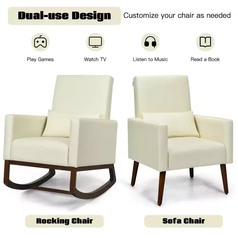 Costway Fauteuil à bascule 2-en-1 en tissu rembourré pour chambre d'enfant avec oreiller Beige