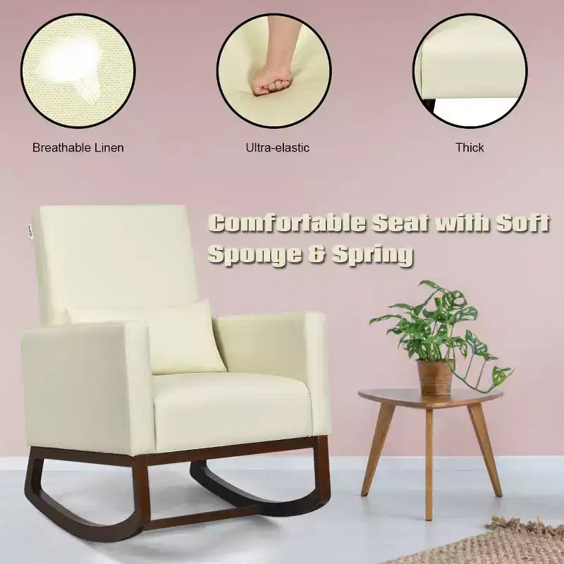 Costway Fauteuil à bascule 2-en-1 en tissu rembourré pour chambre d'enfant avec oreiller Beige