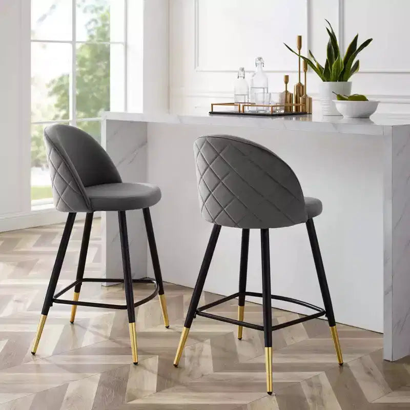 Lot de 2 tabourets de bar à hauteur de comptoir Cordial Performance en velours – Modway
