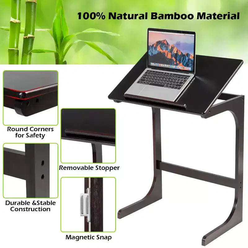 Table d'appoint réglable pour téléviseur, canapé en C, bureau pour ordinateur portable avec plateau inclinable en bambou